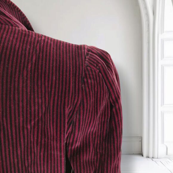 Vintage Perry Ellis Whimsigoth Striped Blazer Size 6 Puff Sleeve Maroon Velour - Picture 7 of 16